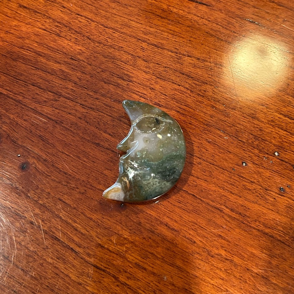 Moss Agate Carved Crystal Moon Stone - Picture 4 of 7
